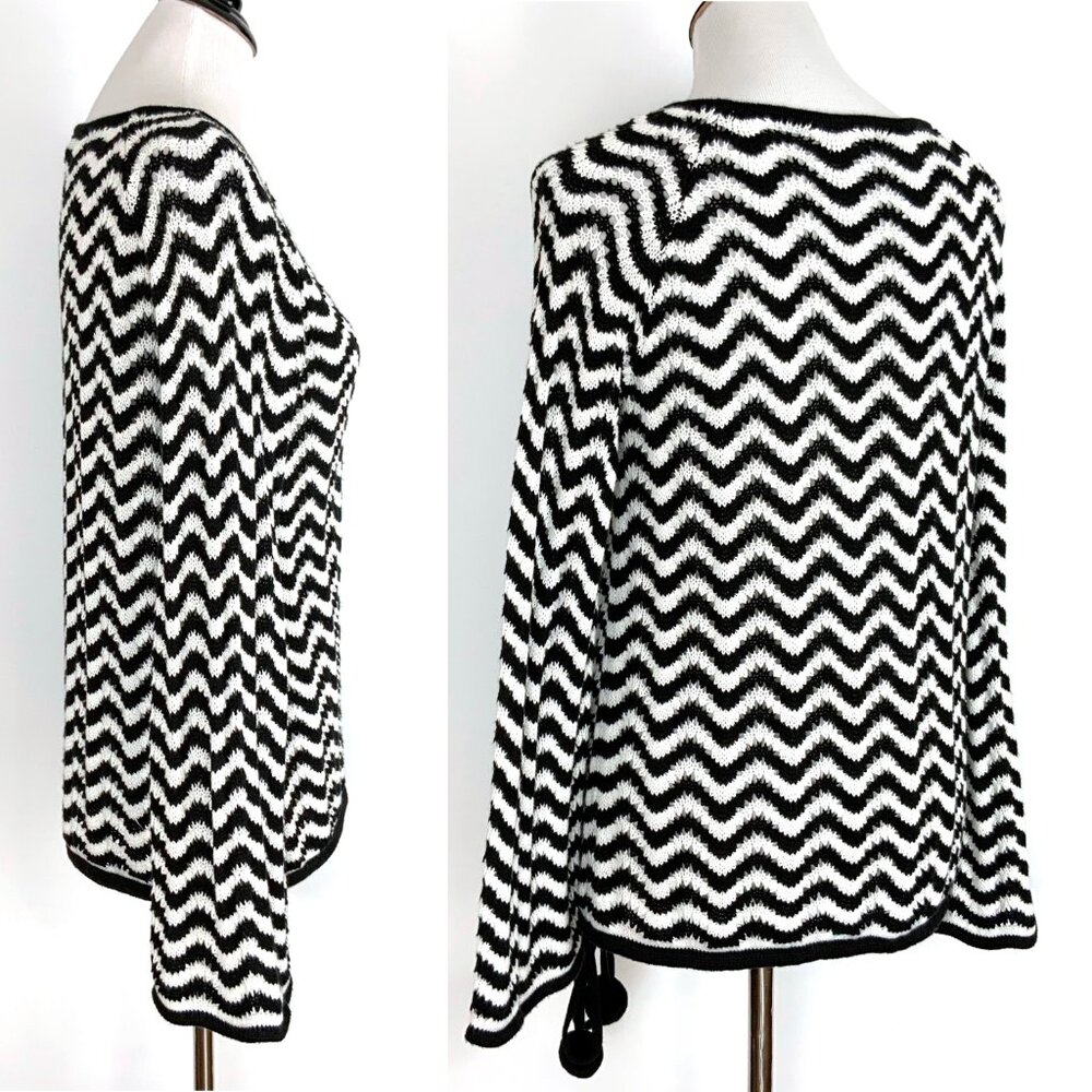 Trina Turk Black & White Chevron Pattern Knit Cotton Sweater Sz M - Picture 3 of 16